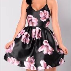 ANGL cocktail dress. Navy blue with purple floral pattern. Size M. Pleated. EUC